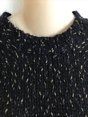 Christian Dior Sweater Black And Gold Metalic Knit Crew L Sleeve