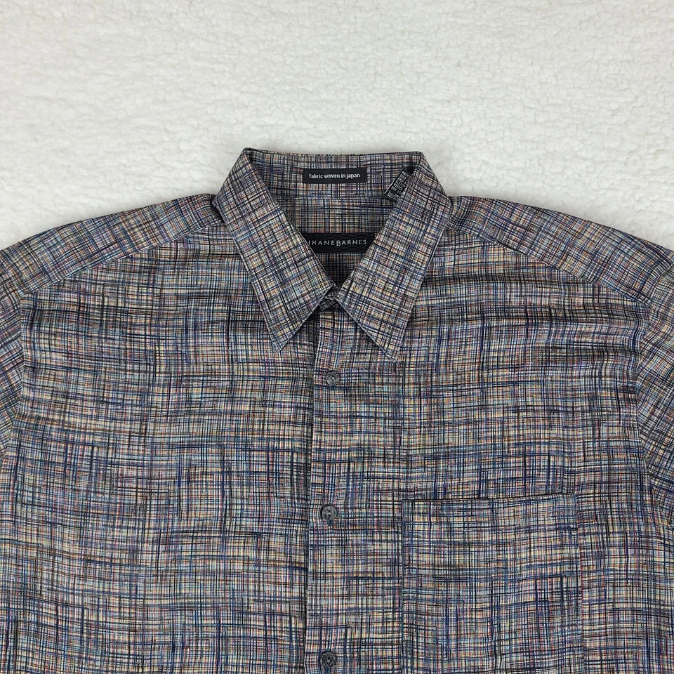 Camisa de Vestir Jhane Barnes Para Hombres Grande Multicolor Preppy Clubbing Algodón Abotonada Foto 3 de 4