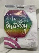 Anagram Holographic Happy Birthday Balloon 23” Rainbow