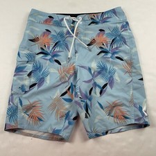 Volcom Boardshorts Men’s 27 Swim Trunks Swimwear Poly Stretch Blue Leaves Pocket
