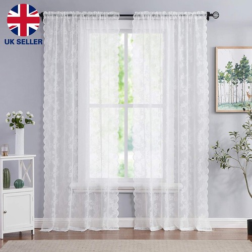 Pair (x2) Voile Eyelet Ring Top Curtains - Net Voile Sheer Curtain - Lucy Panel - Picture 10 of 14