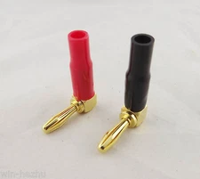 2x L Shape Banana Plug Right Angle Gold Audio Speaker Cable Connector Screw Type