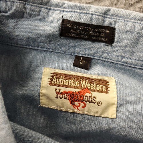 VTG Authentic Western Youngbloods Shirt Mens L Blue Collar Long Sleeve Pear Snap - Picture 9 of 9