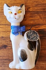 VTG IRICE I W RICE Porcelain Cat Decanter Bottle RARE Bath Salt JAPAN Yellow Eye