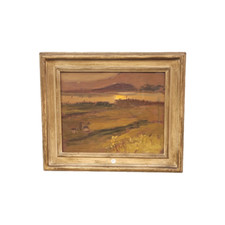 QUADRO OLIO SU TELA CON CORNICE - LUIGI ZAGO - "LECCO TRAMONTO" 40x32