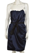 White Vera Wang Dress Size 4 Navy Blue Metallic Strapless Sheath Cocktail Party