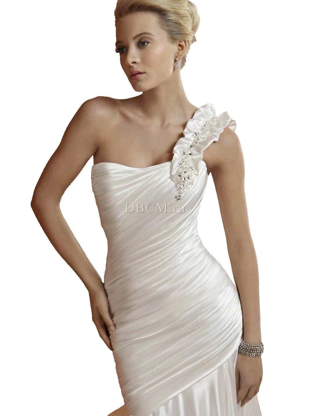 Fruncido un hombro vestidos de boda de un hombro