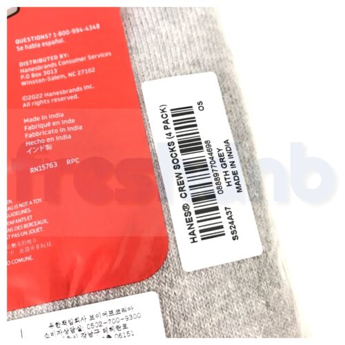 Calcetines Supreme Hanes Crew Gris (Paquete de 4) - Talla 6 - 12 - Trusted Seller - Imagen 4 de 9
