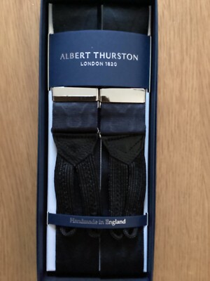 Albert Thurston Black  Moire braces braids Gold fittings Black leather Tab