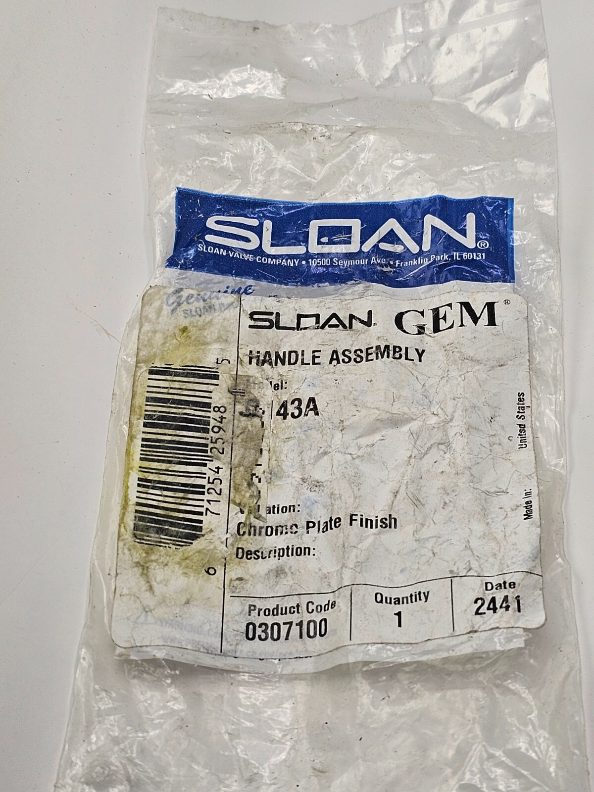 Sloan G143A Flushometer GEM Flush Valve Handle Assembly