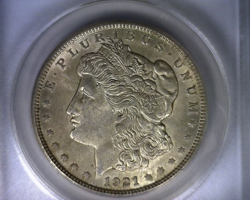 MS62 ANACS 1921 TOP 100 VAM 13 INFREQUENTLY REEDED MORGAN SILVER DOLLAR COIN