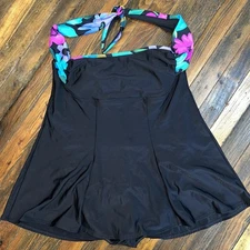 Roaman’s One Piece Swim Dress Black Tie Around Neck Square Neckline Sz 20W