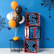 Feifeiya 3 Pcs Spider 6th Birthday Decoration Spider Theme Balloon Boxes "six...