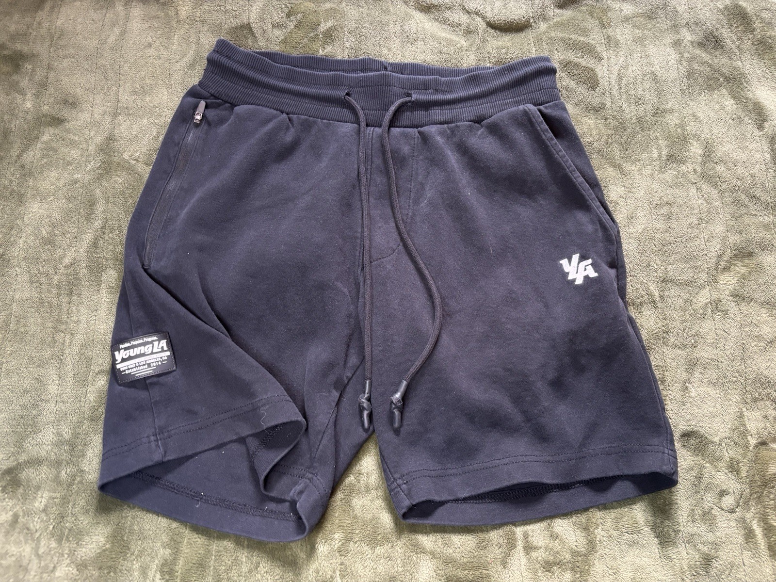 Youngla Sweat Shorts Mens Medium Black Loose Relaxed Gym Workout Drawstring