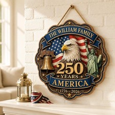 Custom Family Name Usa 250Th Anniversary Wooden Sign Decoration 2D