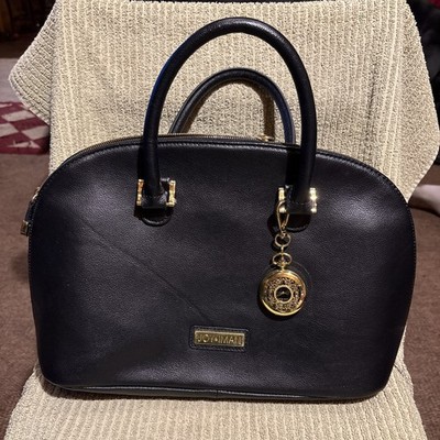Gently Used Black Leather Joy Iman Handbag With Pocket watch 