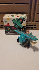 Vintage Tin Lithographed Wind-up Training Plane Airplane Green w Box Works