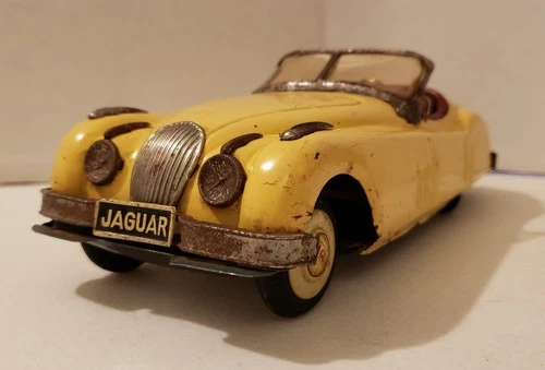 Vintage 1954 Jaguar XK 120 Friction Powered 9.5" Tin Toy Car - Bandai of Japan