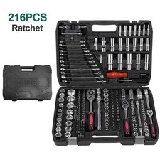 216Pcs Socket Wrench Set 1/2" 3/8" 1/4" Drive Ratchet Metric Kit Car Repair Tool