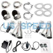 2X 3" Electric Exhaust Valve Oval Angle Cut Y Pipe Kit W/ Remote Switch