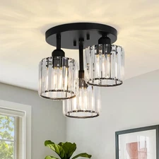 3 Light Black Pendant Lights Crystal Shade Ceiling Chandelier Kitchen Fixture UL