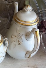 3 Piece Tea Pot Set Charles Field Haviland Limoges Porcelain White Gold Ring