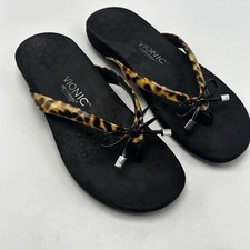 Vionic Sandal Womens 8 Bella Toe Post Leopard Animal Print Flip Flop Bow Slip On