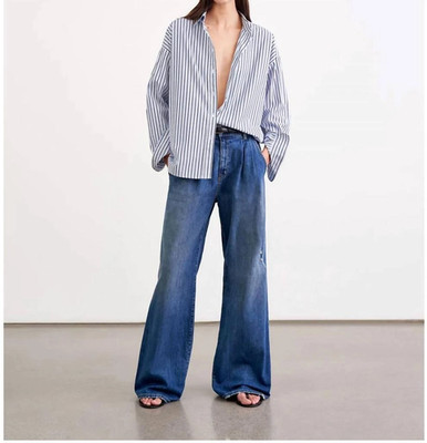 Nili Lotan Mael Oversized Shirt in Blue Stripe Size XS Cotton Quiet Luxury
