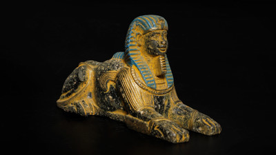 Alte Ägyptische Sphinx Statue Selten Pharao Wächter Stein Artefakt Figur