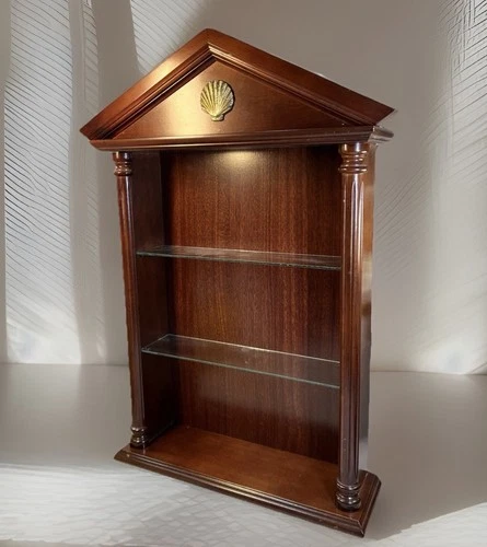 Wooden Cherry Small Wall Mount Hanging Display Curio Case Glass Shelves Federal