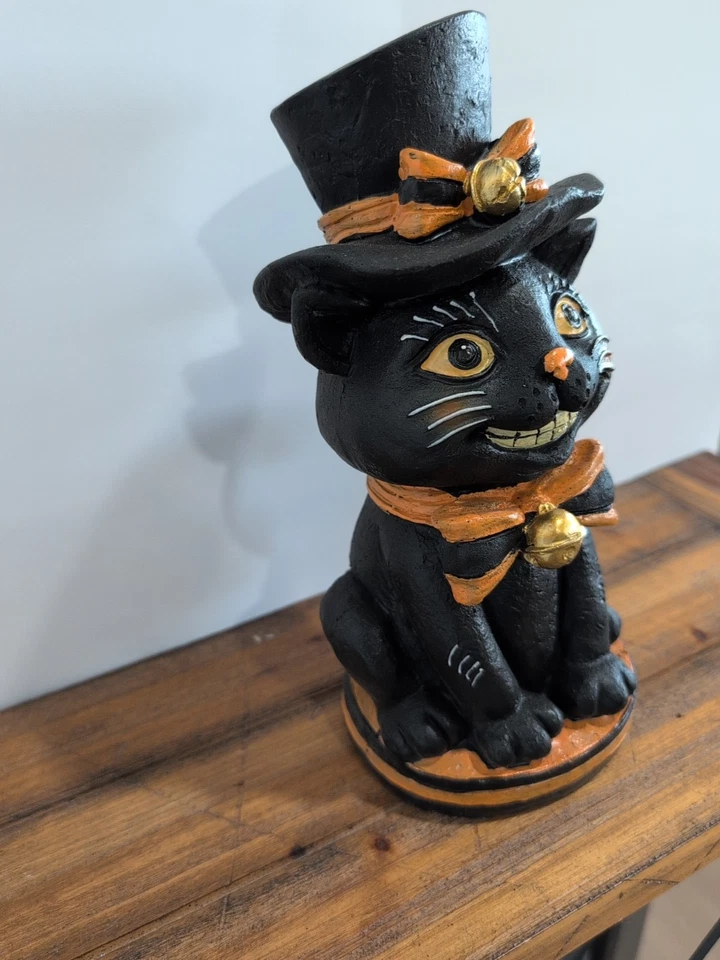 Vintage Style Halloween Black Cat Resin Tabletop Statue Figure Decor 10” Retro - Image 3 of 4