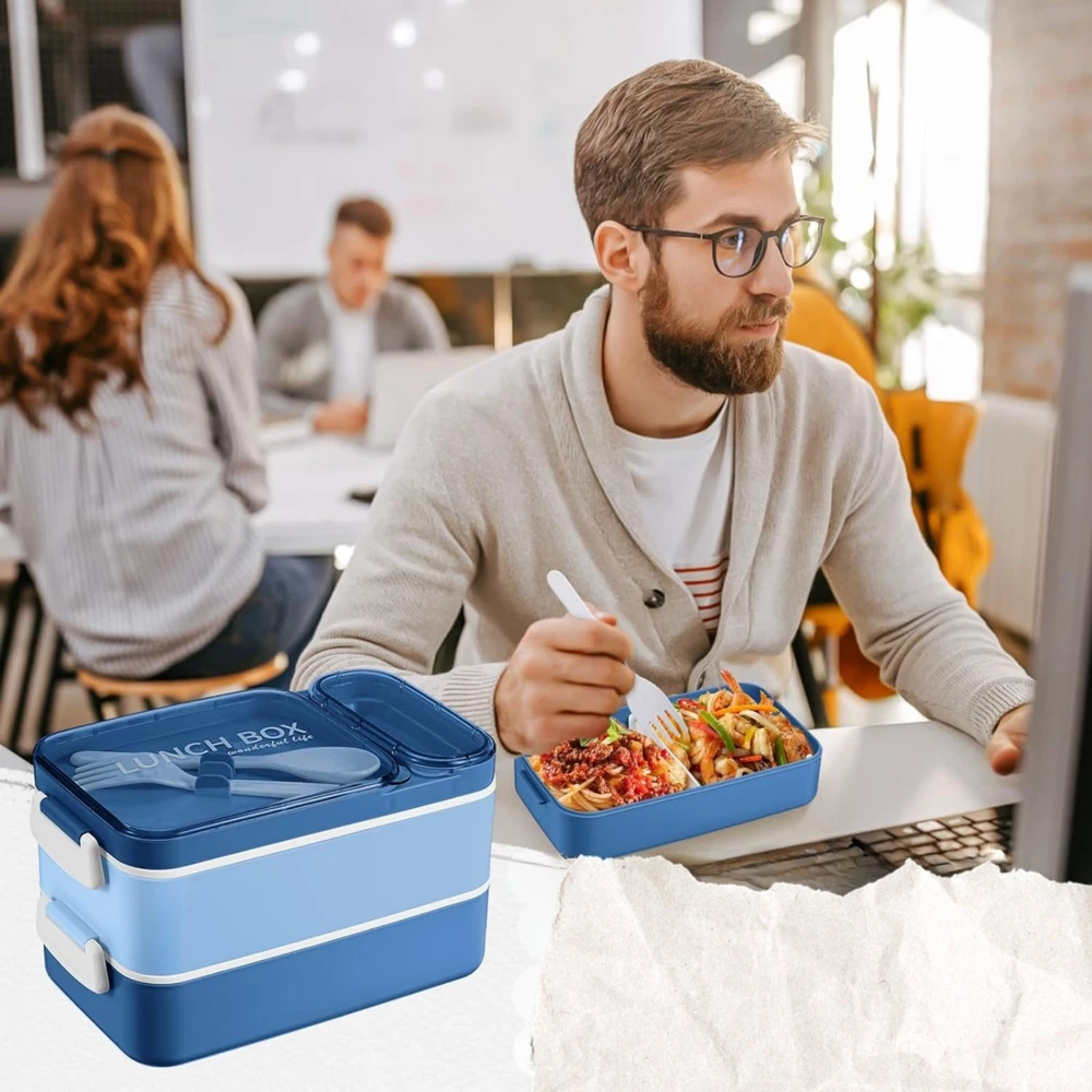 Bento Box Layered Lunch Box Adults 3 Layer 900ml - 1600ml Spoon Fork Womens Mens