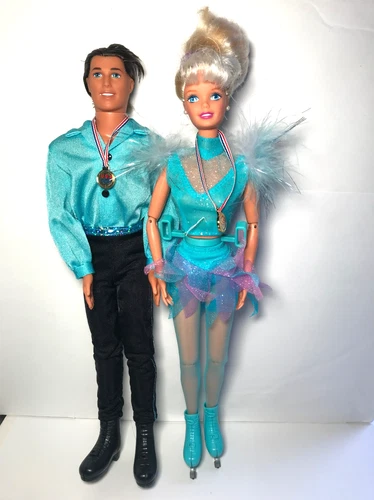 Vintage Barbie & Ken Olympic Ice Figure Skater 1997 USA Team Mattel Dolls