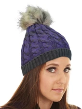 Womens Girls Winter Faux Fur Hat Large Raccoon Fur Pom Pom Beanie Hats Stretch