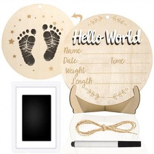 XCMVCN Baby Announcement Sign, 5.9 Inch Round Wooden Hello World Newborn Sig...