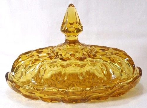 Vintage Anchor Hocking Fairfield Butter Dish w/Lid Decorative Amber Glass