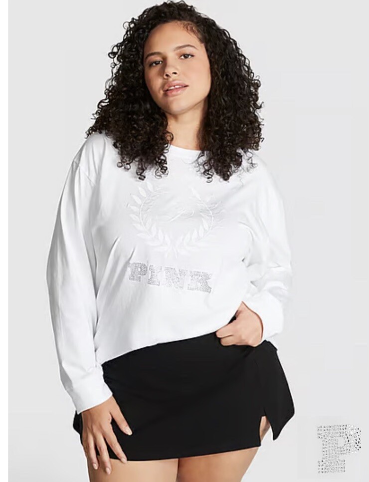 Victoria's Secret PINK OVERSIZED Shine Long Sleeve Campus Tee
