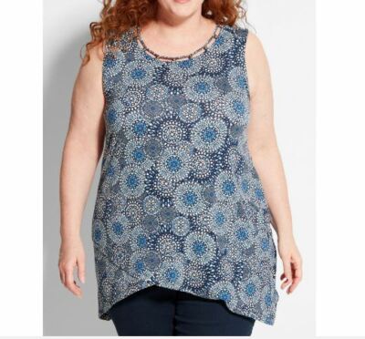 Catherines Plus Blue Medallion Lighthouse Point Tank Top Petite 1X 18/20