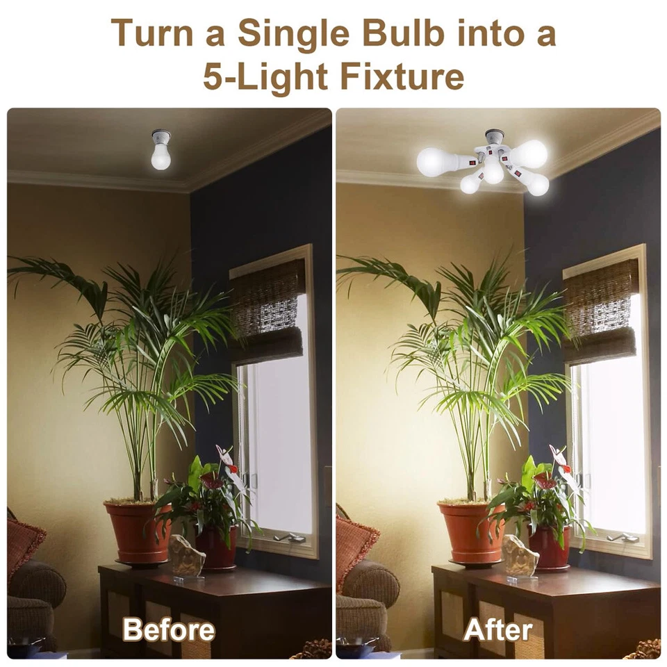 LED Bulb Holder 5 in 1 E27 Base Socket Splitter LED Light Socket Adapter Holder - Image 4 of 4