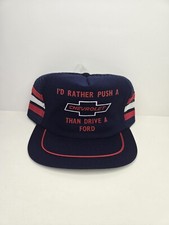 Vintage 3 Three Stripe Trucker Hat Chevy Chevrolet Blue Snapback Mesh Cap USA
