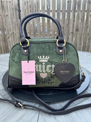 NWT Juicy Couture Super Green Chocolate Heritage Bowler Velvet