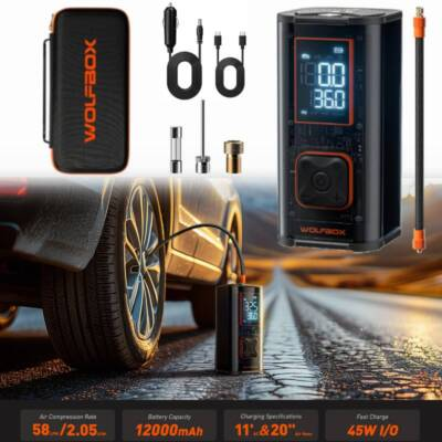 #ad WOLFBOX 150 PSI Air Compressor Tire Inflator Fits Car Moto Bike Tires Air Pump $79.99