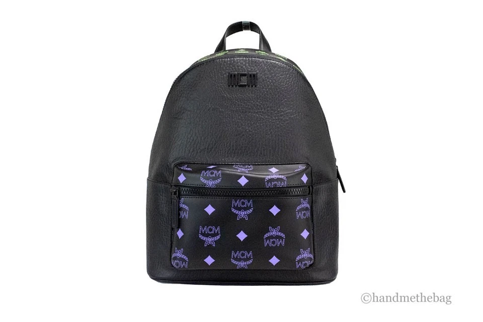 MCM Color Splash Visetos Green Purple Medium Mixed Leather Backpack Bookbag