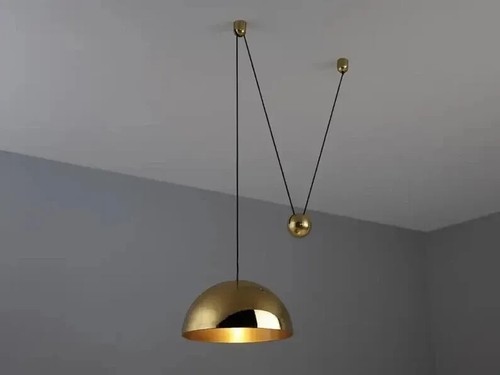 Mid Century Italian Brass Pendant Shade Flush Mount Chandelier Fixture Light - Picture 7 of 10