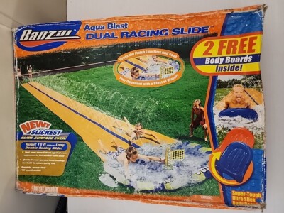 Banzai Speed Aqua Blast Dual Racing Water Slide W/ 2-Free Body Boards