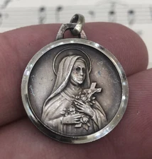 Vintage French St. Therese of Lisieux St Christopher Religious Medal c1960