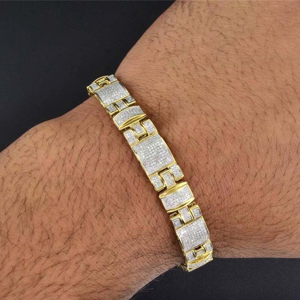 Juego de pulseras para hombre de eslabones de eslabones de moissanita chapados en oro amarillo de 14 quilates de 2,81 quilates 8,5"