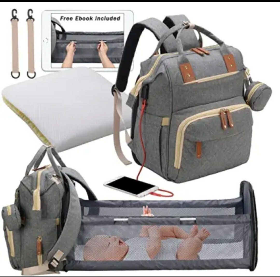 Multifunctional Diaper Bag Backpack with Changing Station and USB Port-image