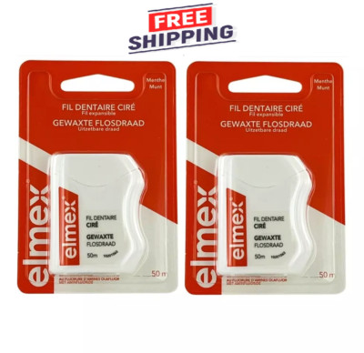 2 PACK  Elmex Waxed Dental Floss 50m EXP 12/2025