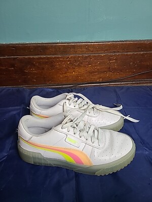 Puma Women's Size 8 White Leather Sneakers Shoes Cali Neon Iced 373478-01 -Clean